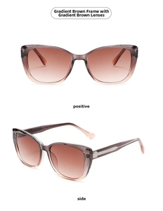 Dettagli degli occhiali da sole cat eye con montatura e lenti sfumate color tè