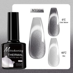 Macro detail of thermal cat eye nail gel showing color change effects and 7.5ml bottle