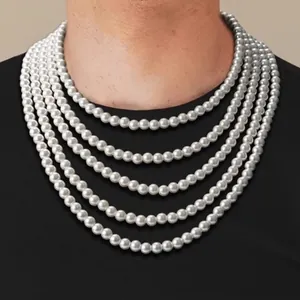 Men's minimalist pearl necklace length comparison chart showing 16 to 24 inch sizes