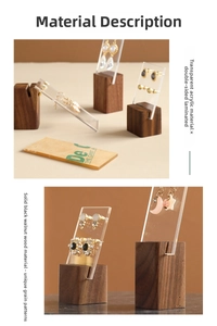 Detail of walnut wood and acrylic jewelry stand for earrings with natural grain