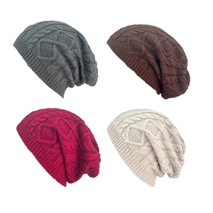 Cable Knit Slouchy Beanie Hat Acrylic Warm Winter Windproof Outdoor Casual Soft Solid Color For Men Women