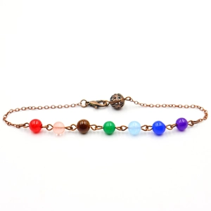 Colorful bead and hollow ball pendant chain with lobster clasp for yoga jewelry