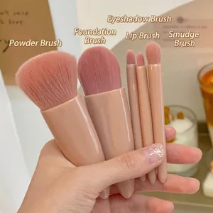 Portable 5pcs makeup brush set with case, featuring powder and eyeshadow brushes