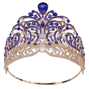 Luxury Baroque Bridal Crown Tiara Alloy Zircon Rhinestone Large Wave Pageant Headpiece For Wedding Runway Women