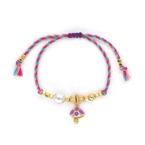Bohemian woven cotton bracelet with colorful mushroom pendant and bead tassels