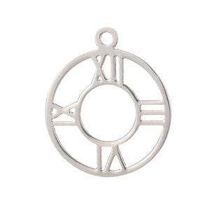 Silver stainless steel pendant with hollow Roman numeral clock and Star of David design