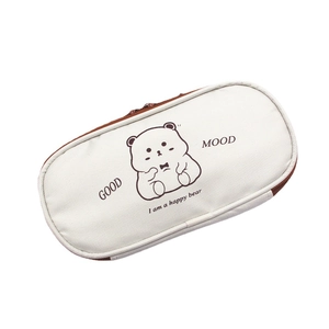 Large capacity oxford cloth pencil case with cute bear print and zipper closure