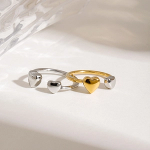 Bague Réglable Ouverte en Acier Inoxydable Cœur Or Argent Couleur Mixte Bijoux Géométriques Minimalistes pour Femmes Cadeau de Saint-Valentin
