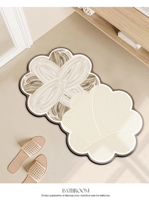 Close-up of flower shaped diatomaceous mud bath mat with minimalist color blocking