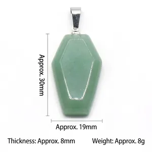 Green aventurine crystal coffin pendant with silver metal bail for Halloween decor