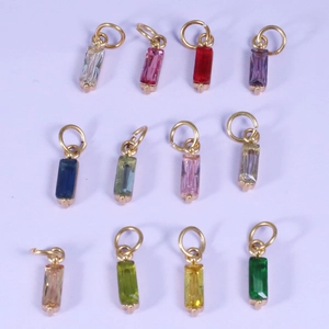 Set of 12 rectangle birthstone pendants with gold loops in various colors for DIY necklaces