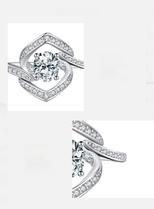 Detail of S925 sterling silver ring with hand-set sparkling zircon and claw setting