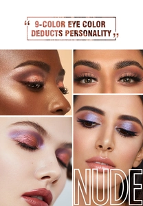 Dettaglio della palette ombretti a 9 colori con effetti nude e rosa opachi e shimmer