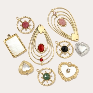 French style natural stone and shell charms in gold and silver stainless steel
