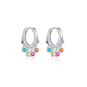 925 sterling silver hoop earrings with five vibrant colored zircon stone charms