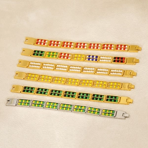 Double layer 18K gold titanium steel beaded bracelets in six assorted vibrant colors