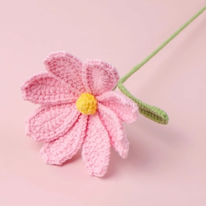 Handmade crochet pink cosmos flower with green stem for Valentine's and Christmas gifts