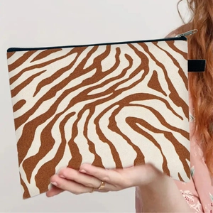 Animal Print Cosmetic Bag Polyester Zipper Portable Toiletry Organizer Handbag Makeup Storage Pouch