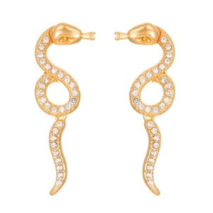 Elegant gold plated snake drop earrings with sparkling rhinestone crystals for women