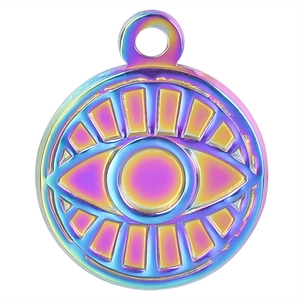 Rainbow stainless steel evil eye pendant necklace with colorful iridescent finish