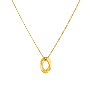 Minimalist gold-plated stainless steel necklace with twisted oval pendant and thin chain