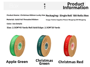 Detail of green and red Christmas ribbons with gold Merry Christmas lettering on grosgrain