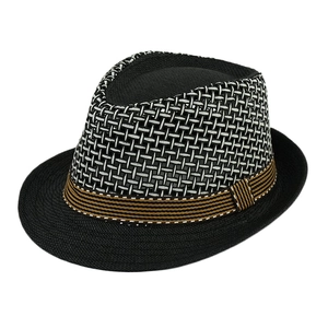 Men's breathable mesh fedora hat in black with a striped band for outdoor sun protection