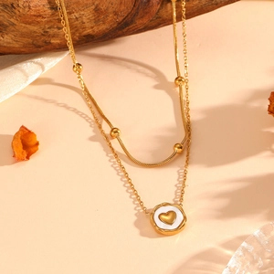 18K gold plated double layer necklace with heart pendant and snake chain detail