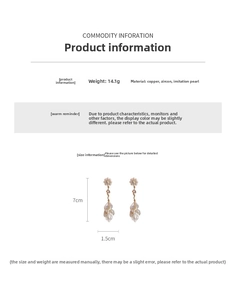 Size chart showing dimensions for pearl tassel earrings with copper and zircon details