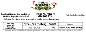 Spécifications du gnome de Noël rouge et vert en polyester mesurant 31x16x7cm