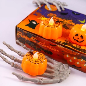 Set di lanterne di zucca di Halloween con luci LED e mani di scheletro per feste