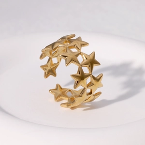 18K vergulde roestvrijstalen open ring met een ontwerp van meerdere sterren