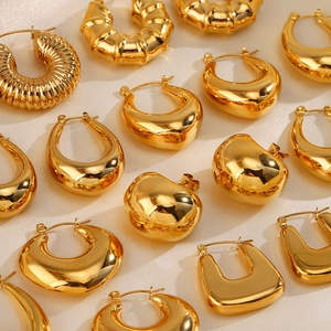 Minimalist gold geometric stainless steel earrings with polished hollow design for women
