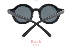 Back view of classic black round frame sunglasses for kids with glossy finish