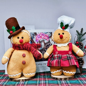 Christmas Gingerbread Man Plush Doll Ornament Soft Stuffed Fabric Plaid Chef Gentleman Festive Table Decoration