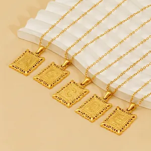 Collier Pendentif Lettre Carré Évidé Rétro Acier Inoxydable Plaqué Or 18 Carats Bijoux Initiaux Personnalisés