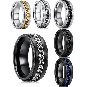 Men Spinner Ring Stainless Steel Rotating Cuban Chain Stress Relief Punk Hip Hop Jewelry Band For Anxiety Relief