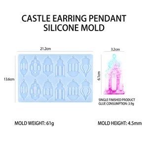 12-cavity castle silicone mold for resin earrings with product dimensions and sample craft