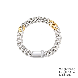 Cuban link bracelet in two-tone gold and silver steel, 18cm long and 27.8g weight