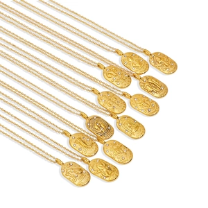 Gold 18K plated stainless steel zodiac necklaces set with zircon oval pendants