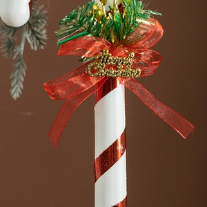 Red and white spiral candy cane Christmas hanging decor with Merry Christmas bow