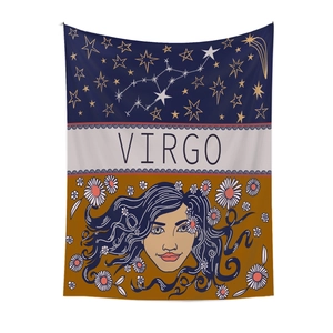 Detail of Virgo zodiac tapestry showing astrology star map and female floral illustration