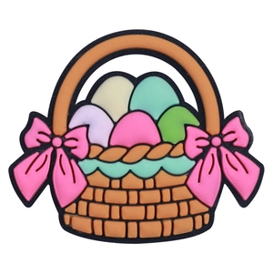 Osterkorb Silikonanhänger mit bunten Eiern und rosa Schleifen für DIY-Zubehör