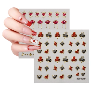 5D embossed gel nail art stickers crystal rhinestone poker heart nail decals DIY