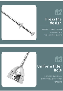 Detail of 304 stainless steel tea infuser with press design and uniform filter holes