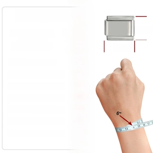 Sizing chart for stainless steel Italian charm bracelets showing wrist measurements and links