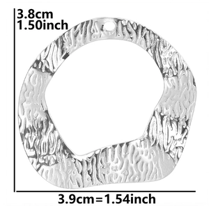 Detailed size view of silver textured irregular geometric pendant, 3.8cm by 3.9cm