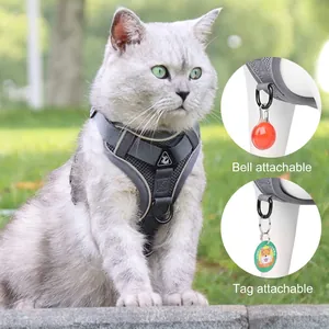 Reflective breathable mesh cat harness and leash set for small pets in grey color
