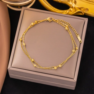 Double Layered Bead Anklet Bracelet Necklace Titanium Steel 18K Gold Plated Minimalist Vintage Jewelry For Women