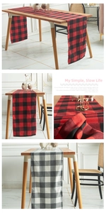 Detail view showing the buffalo check pattern and soft fabric texture of the table runner.